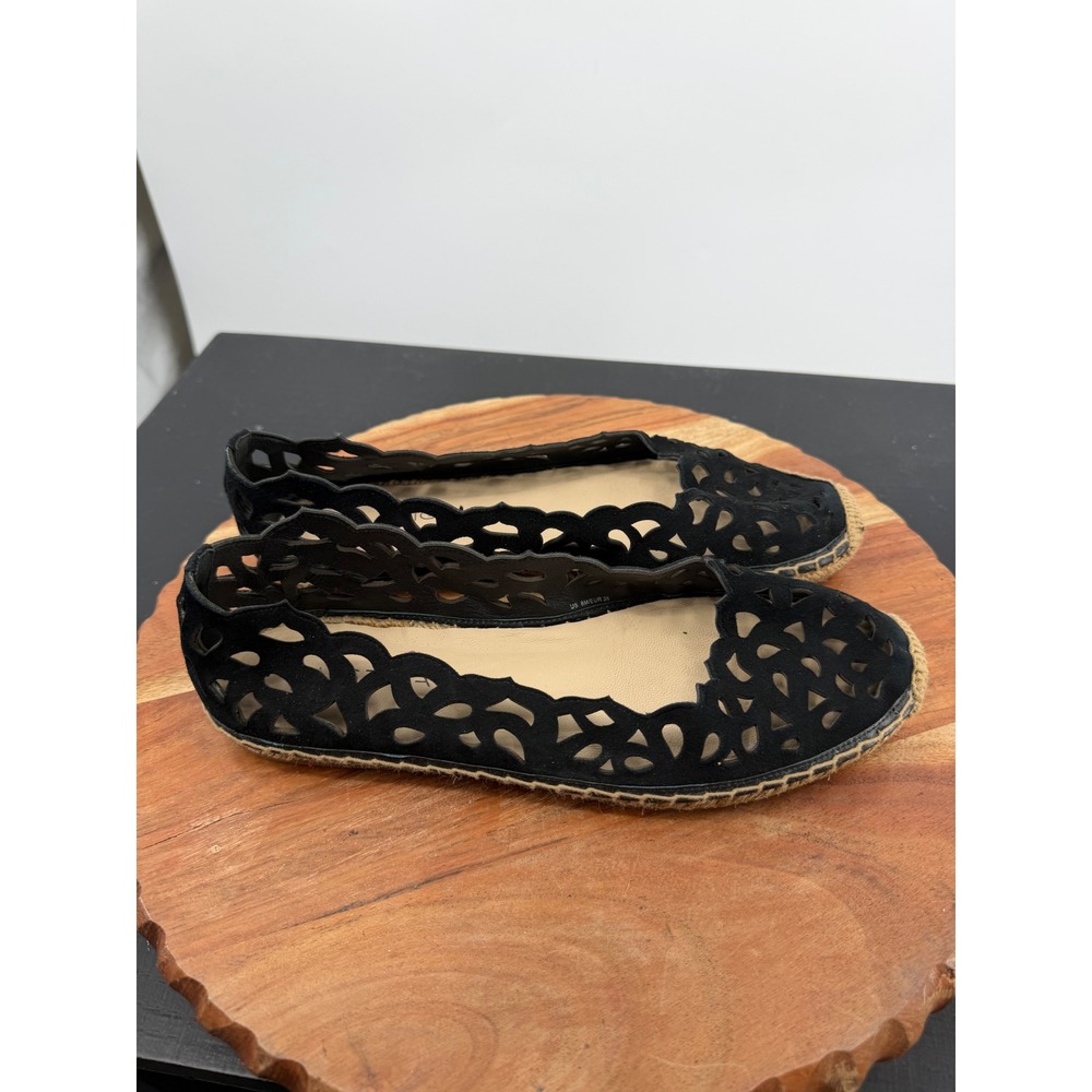 Via Spiga Espadrille Flats Womens 8 Black Laser Cut Suede Scalloped‎
